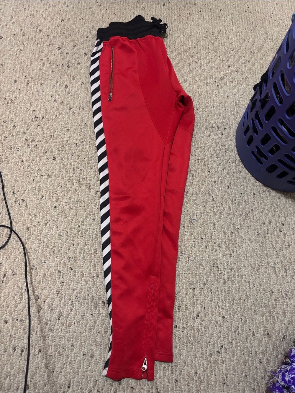 Karl Kani Red Joggers with Black & White Diagonal Stripe